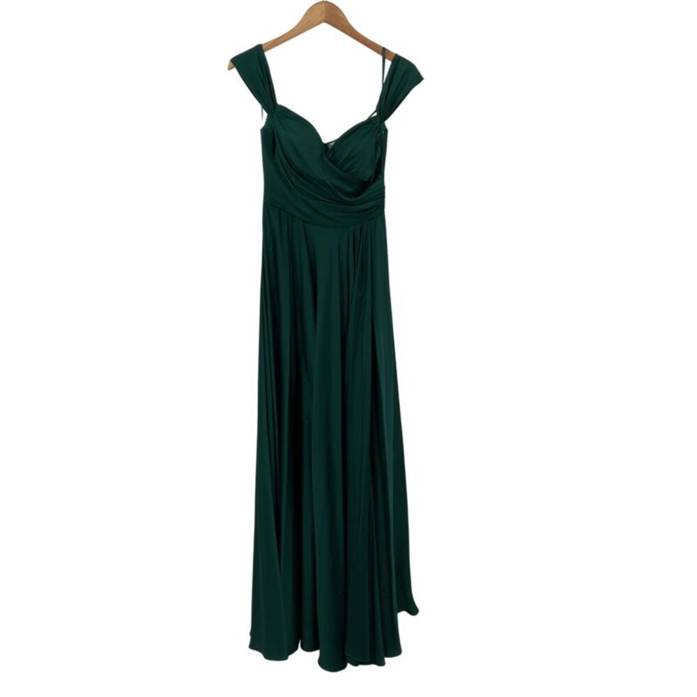 Ladivine Off-the-shoulder A-line Satin Dress Green S